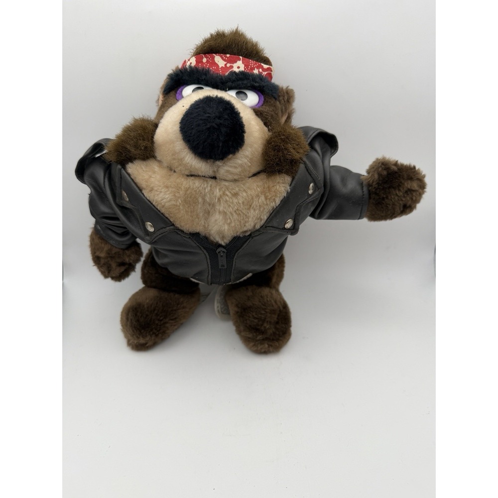 Vintage 1993 Taz Tasmanian Devil Biker Plush Leather Jacket Warner Bros 9"